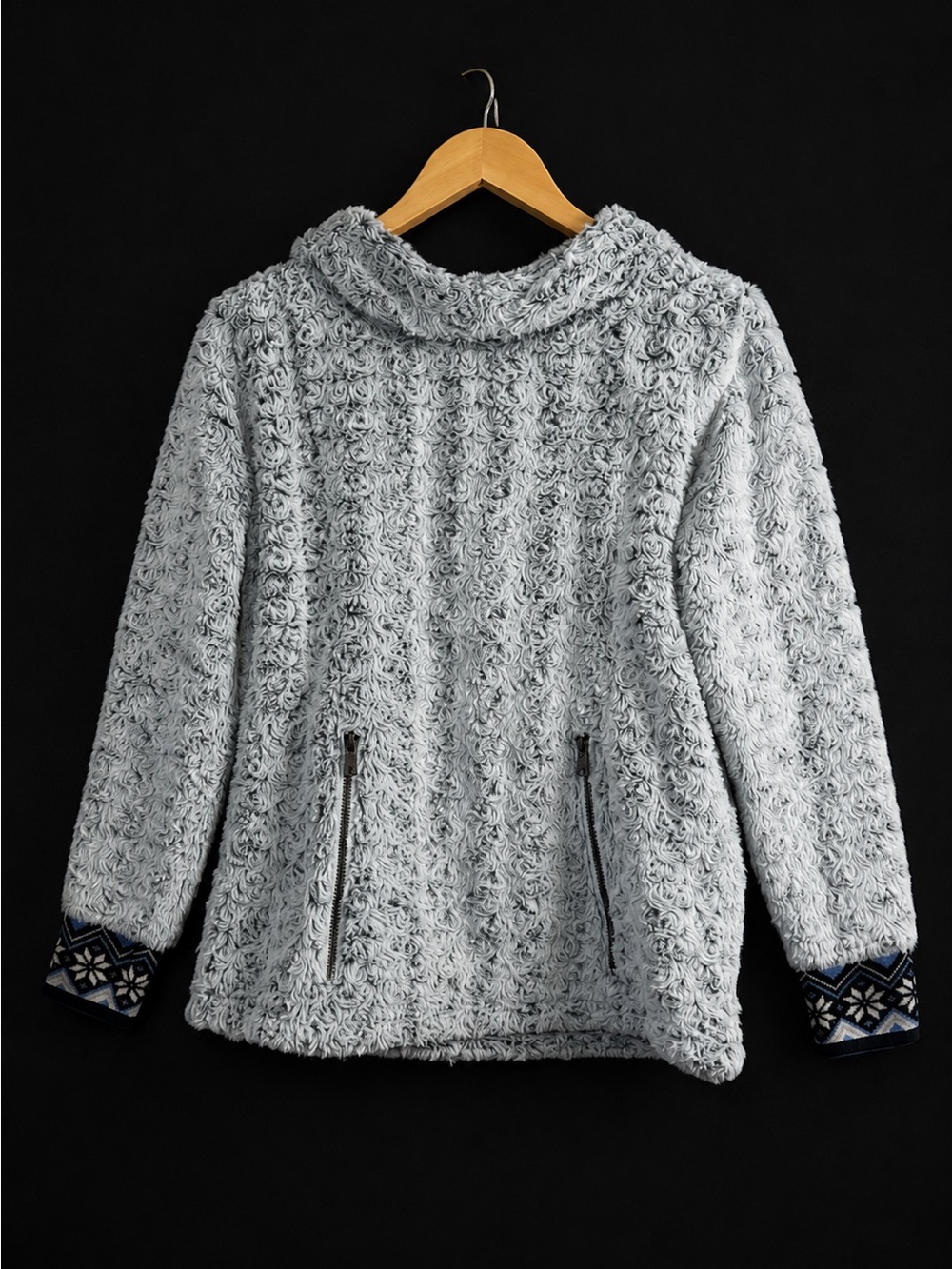 Wooly Bully Heli Pullover Hoodie with a "swirl" or curly faux lamb fur texture